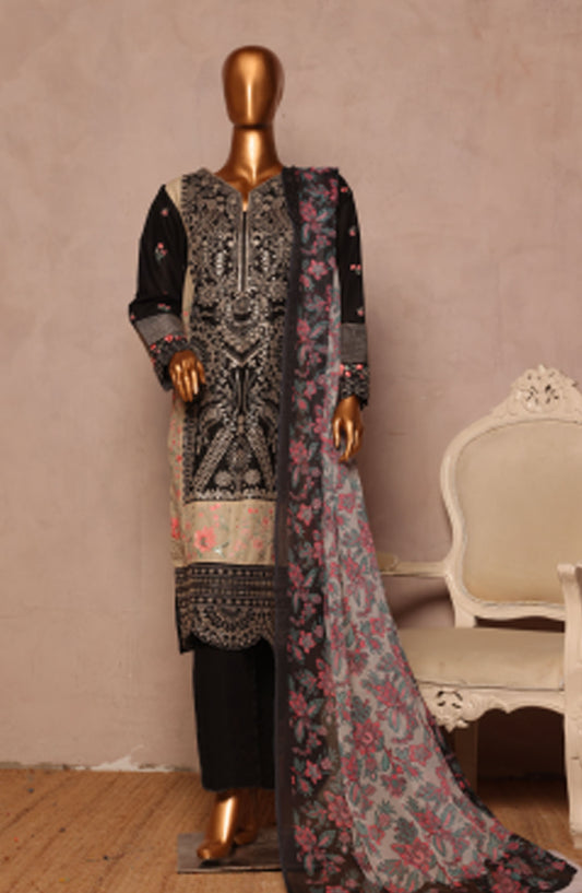 Bin Saeed Embroidered Lawn Stitched 3 Piece Suit - D-15 - BS25LPLV4 - Black - Summer Collection