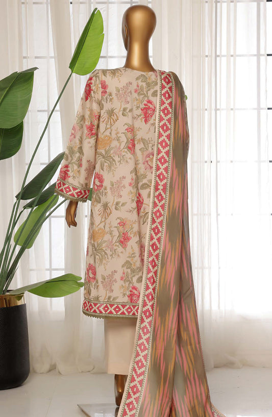 Sadabahar Printed Lawn Stitched 3 Piece Suit - D-15 - SDB25PLV3 - Beige - Summer Collection