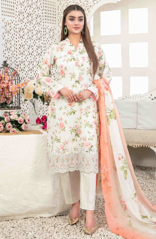 Areeba by Tawakkal Fabric Embroidered Lawn Unstitched 3 Piece Suit - D-1684 - TF25AEL - Peach - Summer Collection
