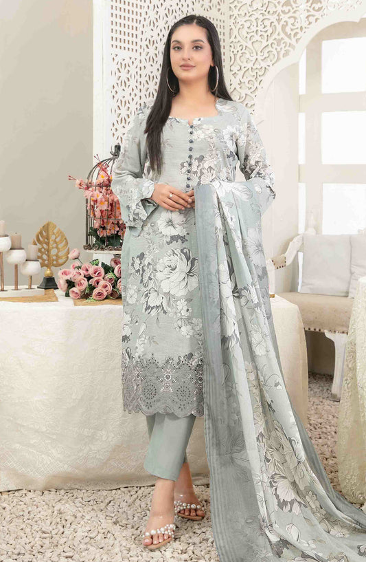 Areeba by Tawakkal Fabric Embroidered Lawn Unstitched 3 Piece Suit - D-1688 - TF25AEL - Grey - Summer Collection