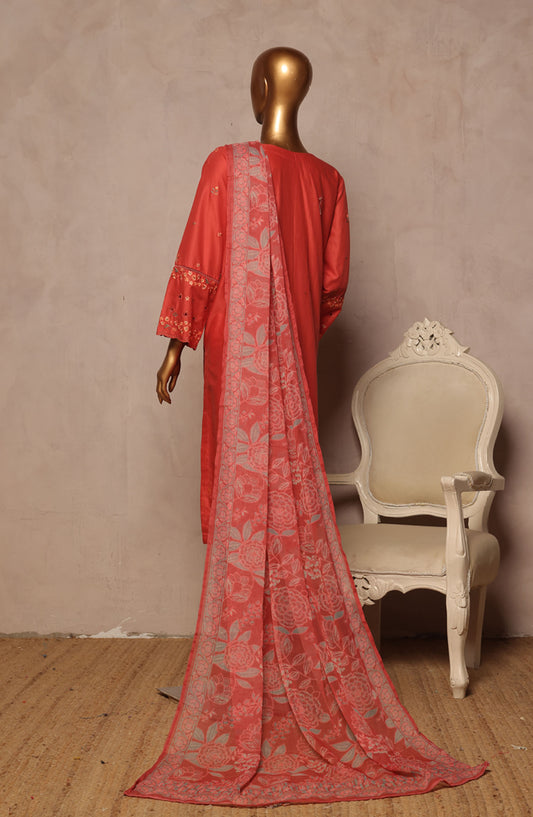 Bin Saeed Embroidered Lawn Stitched 3 Piece Suit - D-16 - BS25LPLV4 - Red - Summer Collection