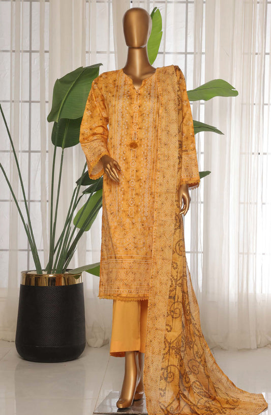 Sadabahar Printed Lawn Stitched 3 Piece Suit - D-17 - SDB25PLV3 - Yellow - Summer Collection