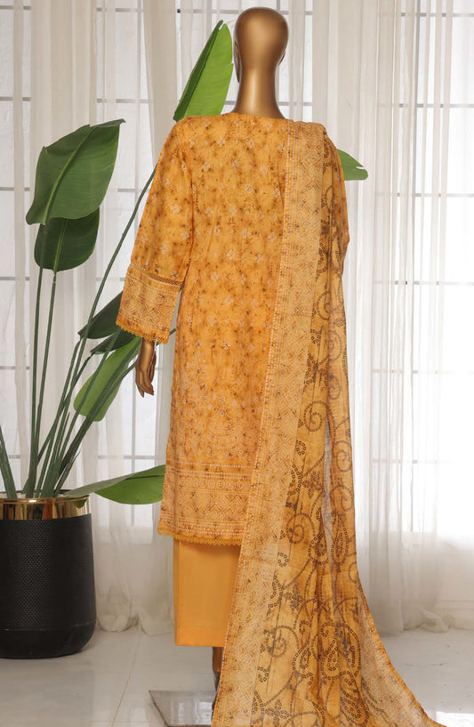Sadabahar Printed Lawn Stitched 3 Piece Suit - D-17 - SDB25PLV3 - Yellow - Summer Collection
