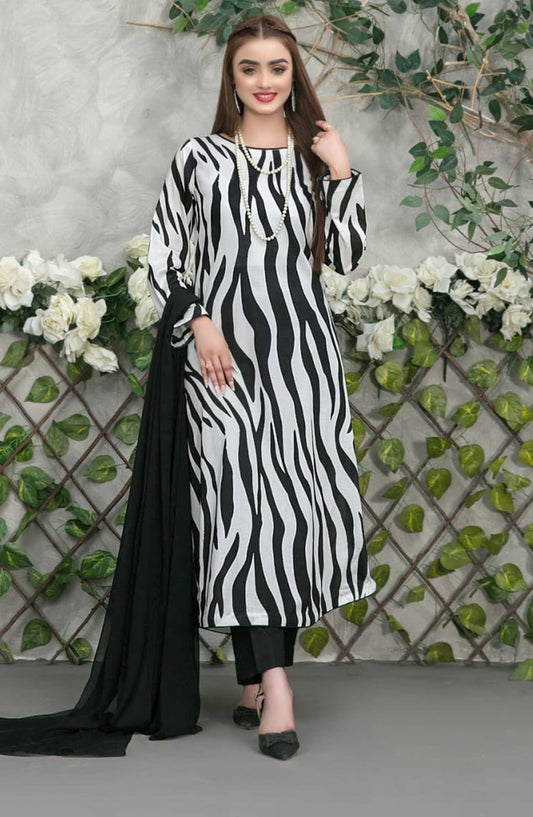 Oma by Tawakkal Fabrics Printed Lawn Stitched 3 Piece Suit - D 1883 - White - Casual Collection