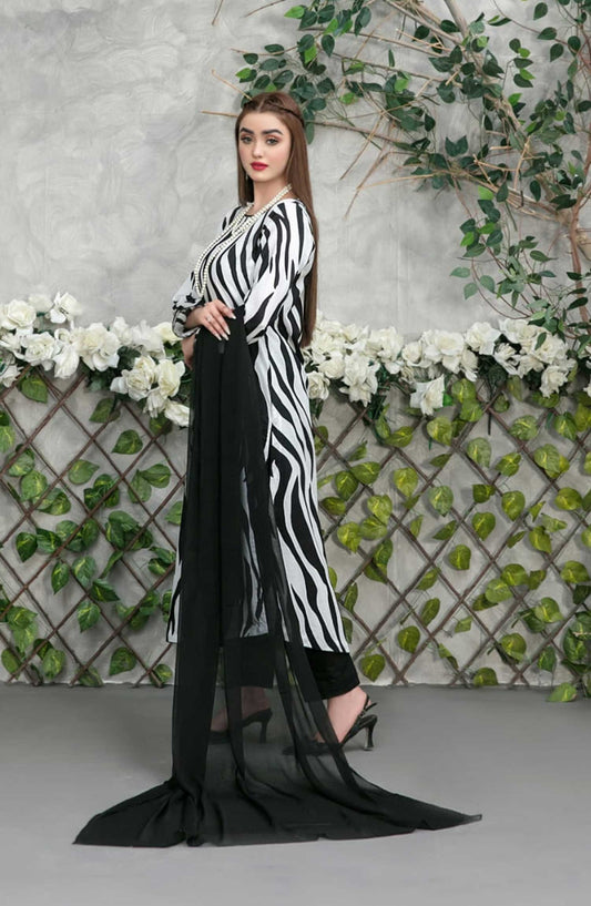 Oma by Tawakkal Fabrics Printed Lawn Stitched 3 Piece Suit - D 1883 - White - Casual Collection