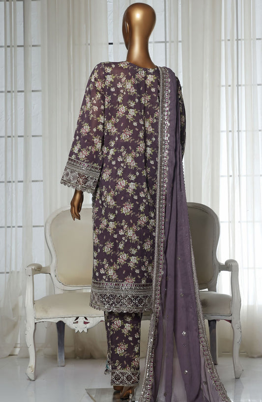 Malika by Sadabahar Embroidered Lawn Stitched 3 Piece Suit - D-1 - SDB25MEV2 - Purple - Festive Collection