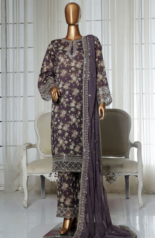 Malika by Sadabahar Embroidered Lawn Stitched 3 Piece Suit - D-1 - SDB25MEV2 - Purple - Festive Collection