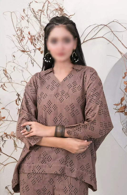 ZULA - Solid Stitched Cotton Waffle Co Ord  Set Collection 2024 - D 2092