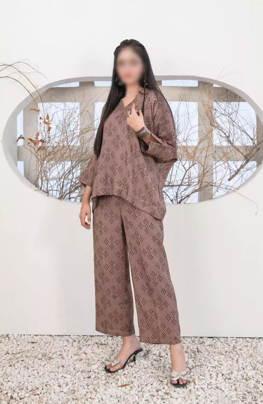 ZULA - Solid Stitched Cotton Waffle Co Ord  Set Collection 2024 - D 2092