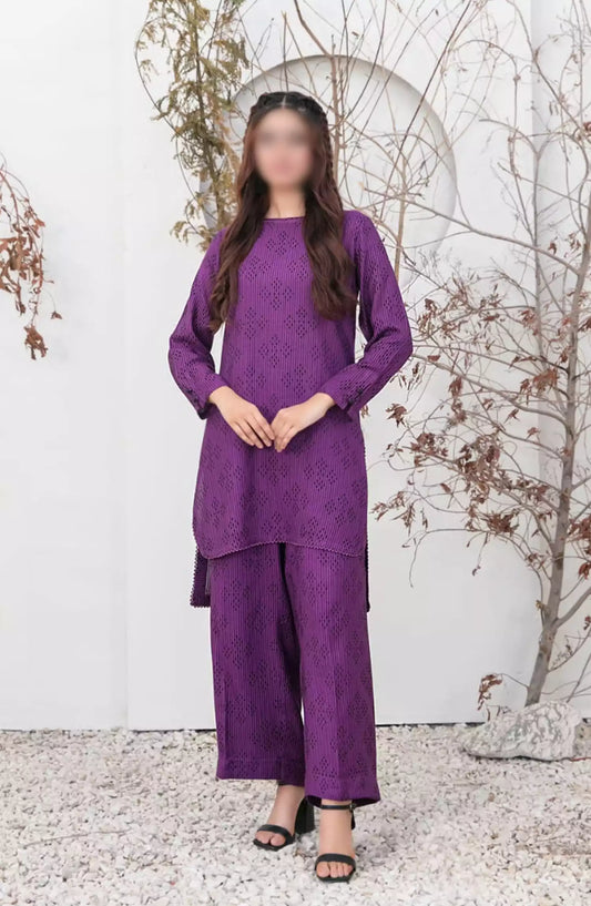 ZULA - Solid Stitched Cotton Waffle Co Ord  Set Collection 2024 - D 2093