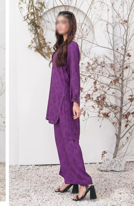 ZULA - Solid Stitched Cotton Waffle Co Ord  Set Collection 2024 - D 2093