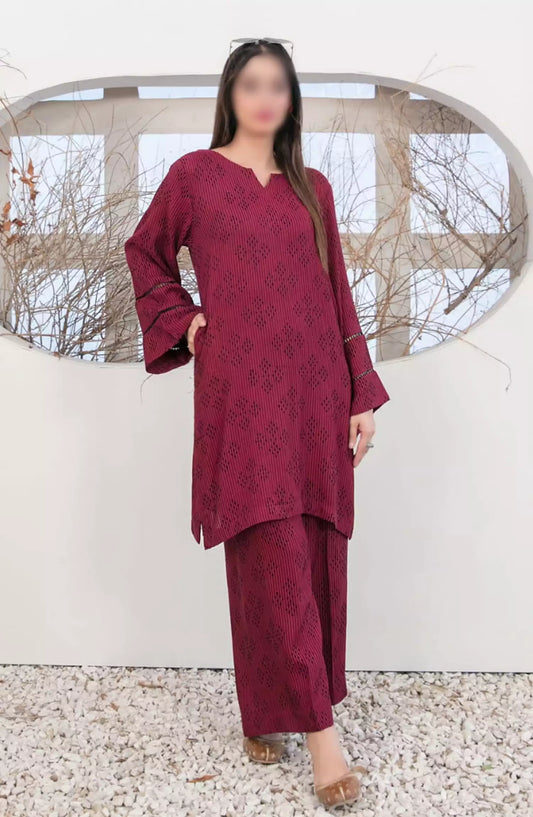 ZULA - Solid Stitched Cotton Waffle Co Ord  Set Collection 2024 - D 2095
