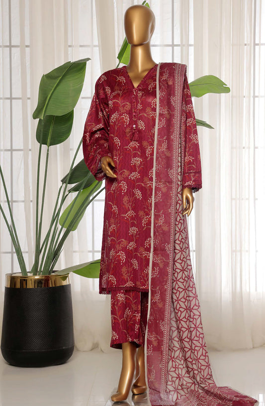 Sadabahar Printed Lawn Stitched 3 Piece Suit - D-21 - SDB25PLV3 - Red - Summer Collection