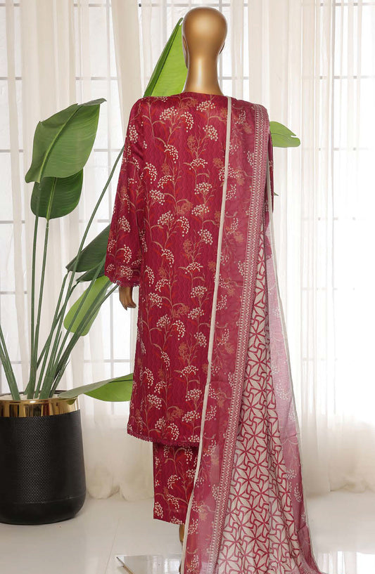 Sadabahar Printed Lawn Stitched 3 Piece Suit - D-21 - SDB25PLV3 - Red - Summer Collection
