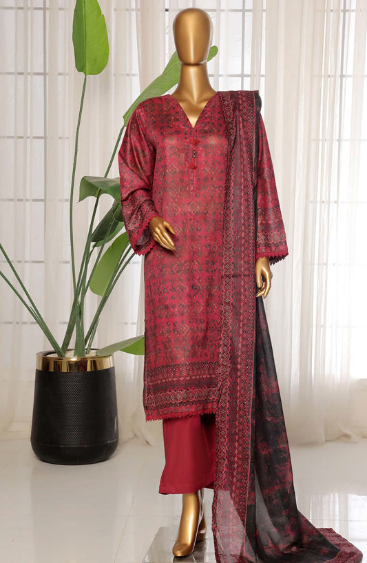 Sadabahar Printed Lawn Stitched 3 Piece Suit - D-25 - SDB25PLV3 - Red - Summer Collection