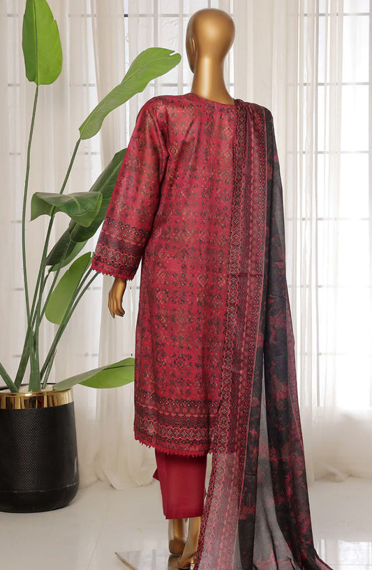 Sadabahar Printed Lawn Stitched 3 Piece Suit - D-25 - SDB25PLV3 - Red - Summer Collection
