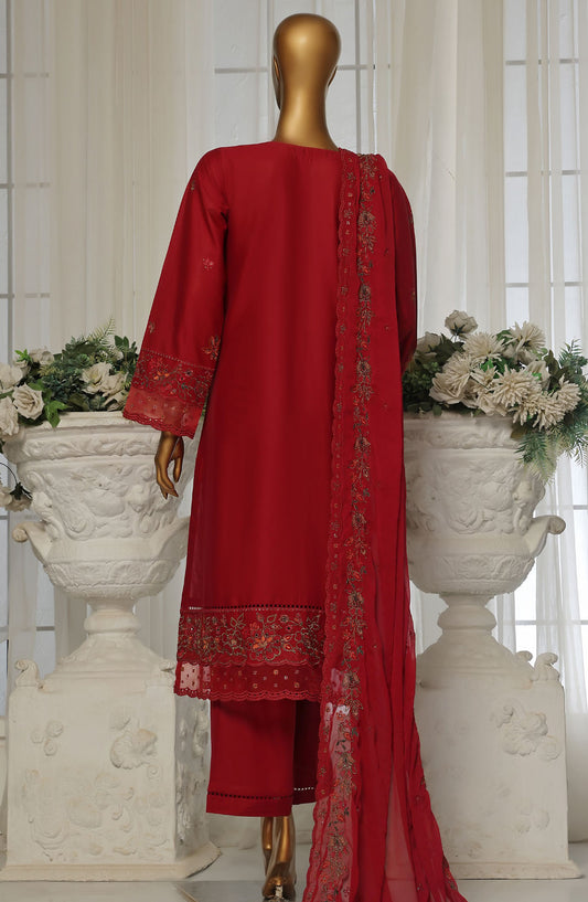 Sadabahar Embroidered Lawn Stitched 3 Piece Suit - D-2 - SDB25LESV4 - Red - Spring Collection