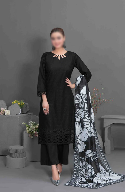 Siyah - Black Schiffli Embroidered Collection 2024 - D 3569