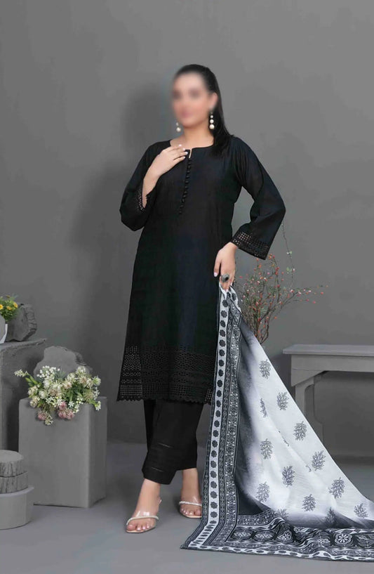 Siyah - Black Schiffli Embroidered Collection 2024 - D 3570