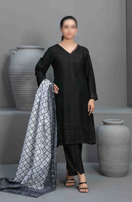 Siyah - Black Schiffli Embroidered Collection 2024 - D 3574