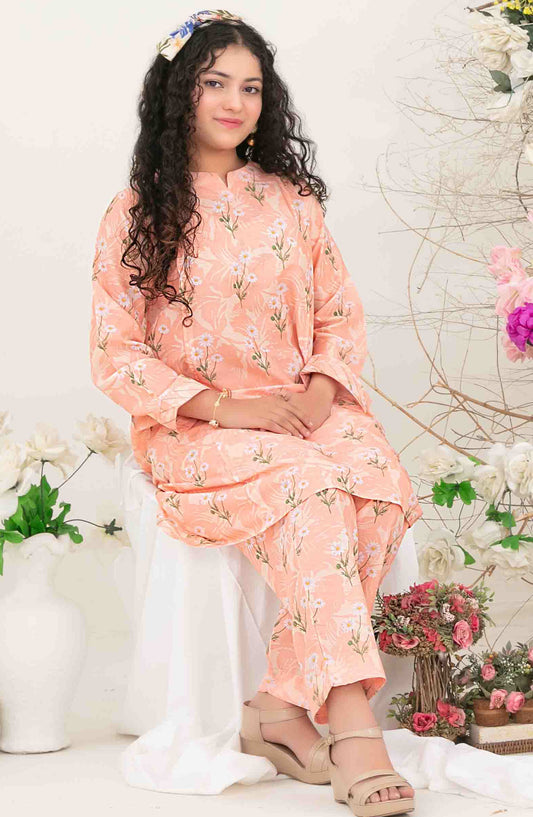 Nanhi Saheli by Tawakkal Fabrics Printed Stitched 2 Piece Suit - D-3813 - TF25NSV1 - Peach - Girls Collection