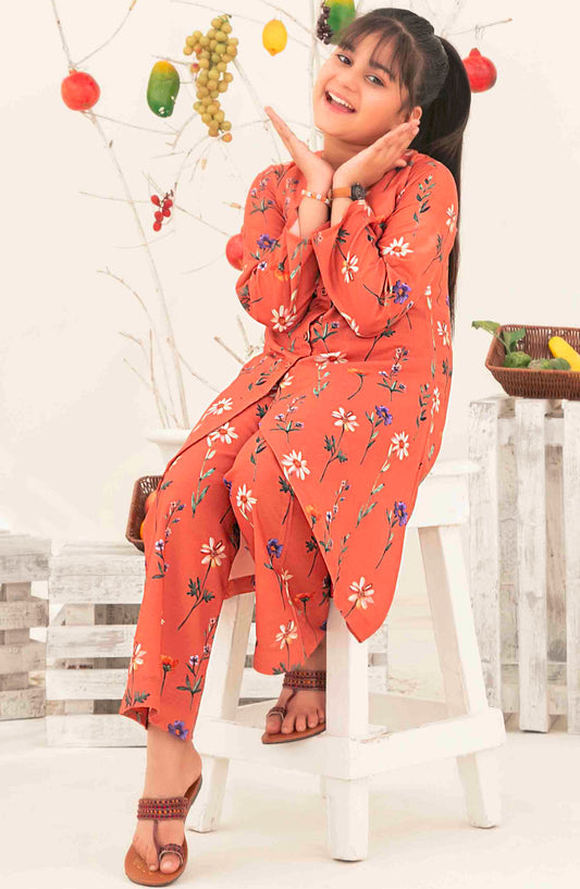 Nanhi Saheli by Tawakkal Fabrics Printed Stitched 2 Piece Suit - D-3819 - TF25NSV2 - Orange - Girls Collection