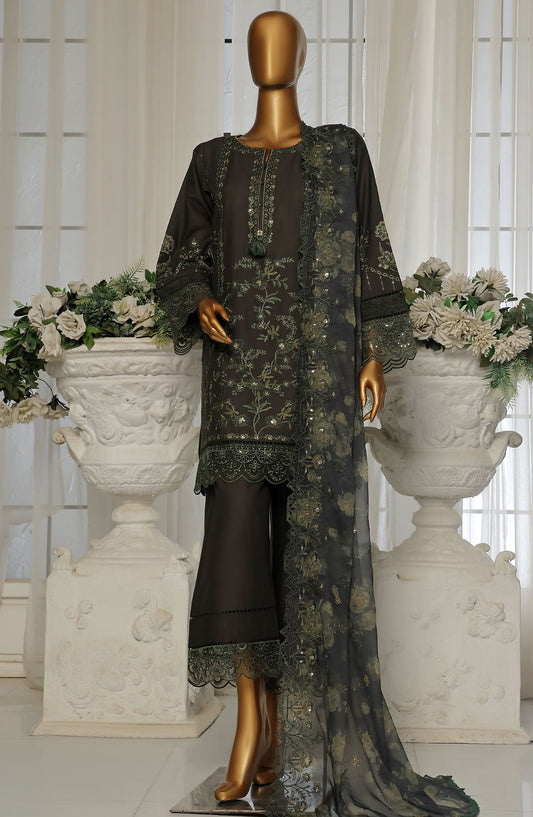 Sadabahar Embroidered Lawn Stitched 3 Piece Suit - D-3 - SDB25LESV4 - Grey - Spring Collection