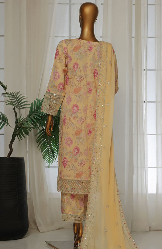 Malika by Sadabahar Embroidered Lawn Stitched 3 Piece Suit - D-3 - SDB25MEV2 - Peach - Festive Collection