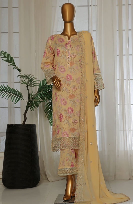 Malika by Sadabahar Embroidered Lawn Stitched 3 Piece Suit - D-3 - SDB25MEV2 - Peach - Festive Collection