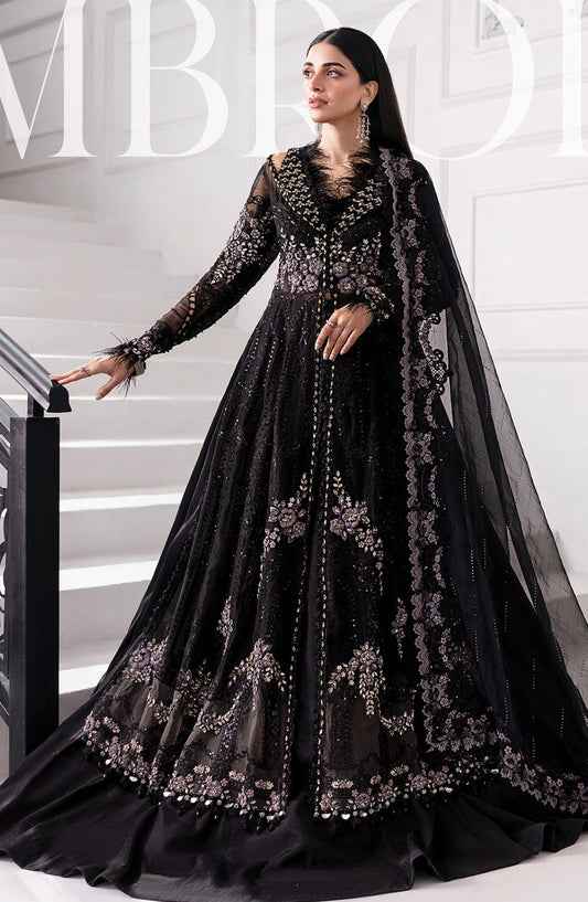 Maria B Embroidered Organza Unstitched 4 Piece Suit - D-4 - MB25BDF - Black - Formal Collection
