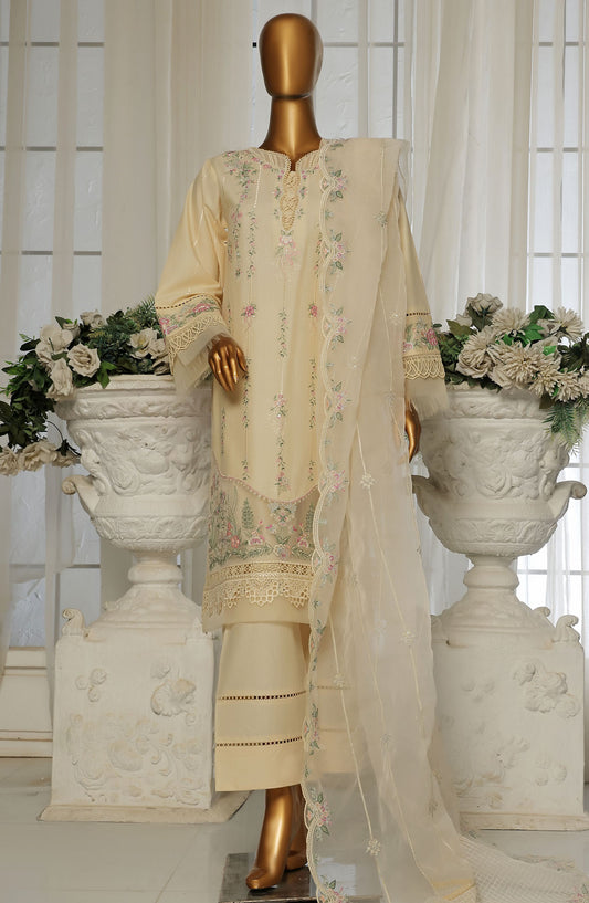 Sadabahar Embroidered Lawn Stitched 3 Piece Suit - D-4 - SDB25LESV4 - Off White - Spring Collection