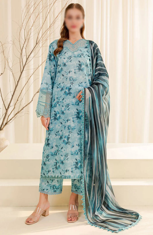 Farasha Printed Essentials Summer Collection 2024 - D 01 Aqua Beryl