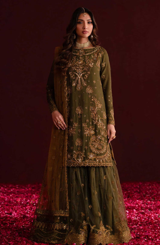 Nooresha by Emaan Adeel Embroidered Chiffon Unstitched 3 Piece Suit - D-02 Sunoora - EA25NF - Green - Formal Collection