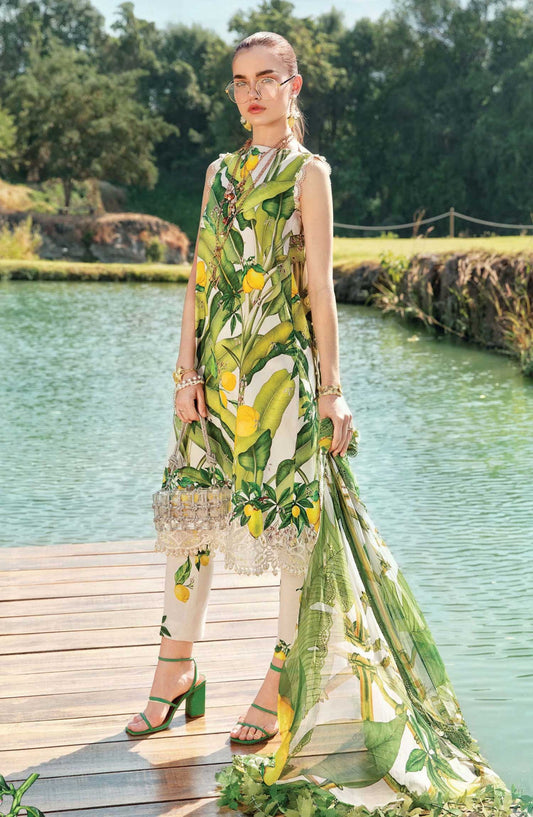 Mprints by Maria B Printed Unstitched 3 Piece Suit - D-03 A - MAB25PSS - Green - Summer Collection