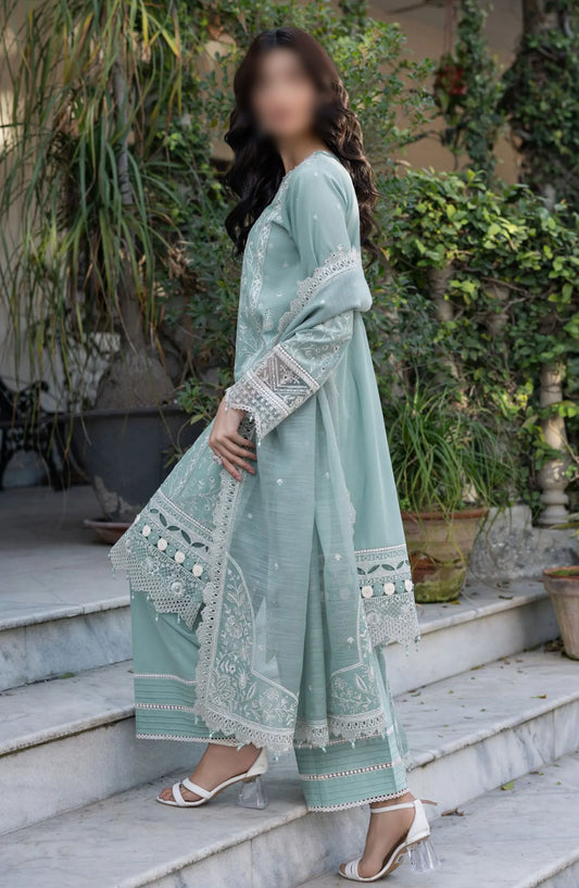 Farasha Bahaar Embroidered Lawn Collection - D 03 Aqua Pearl