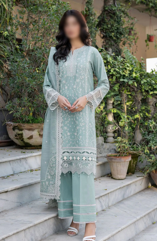 Farasha Bahaar Embroidered Lawn Collection - D 03 Aqua Pearl