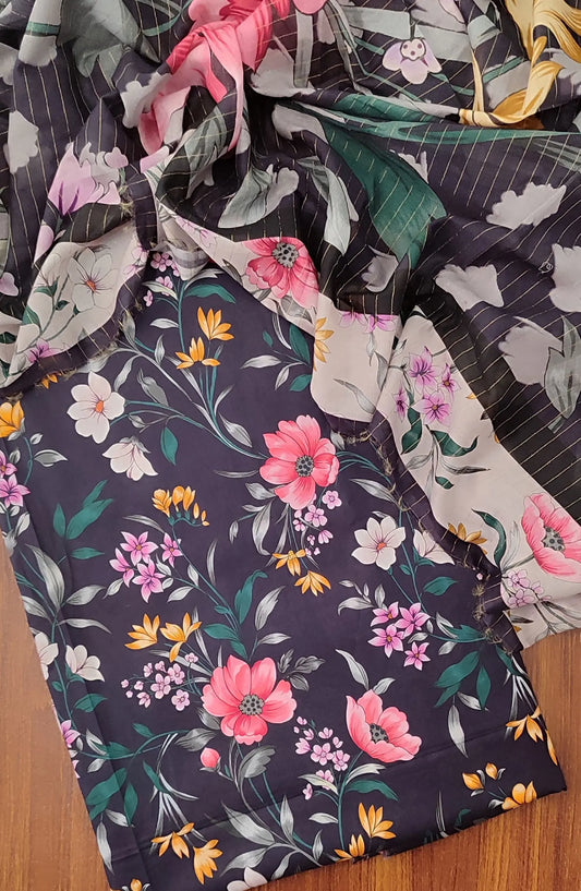 Premium Unstitch Printed Co-Ords 3Pcs With Zari Lawn Dupatta - D 03