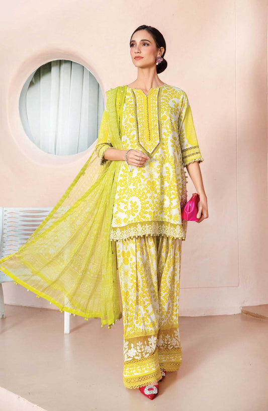 Mprints by Maria B Printed Unstitched 3 Piece Suit - D-04A - MAB25PSS - Yellow - Summer Collection