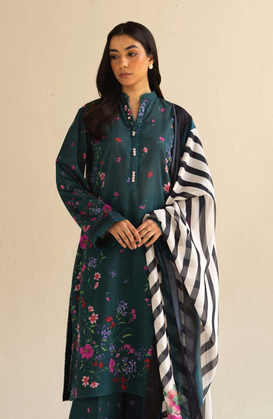 Coco Prints by Zara ShahJahan Printed Lawn Unstitched 3 Piece - D-4 A Reena - ZS25PL - Aqua - Summer Collection