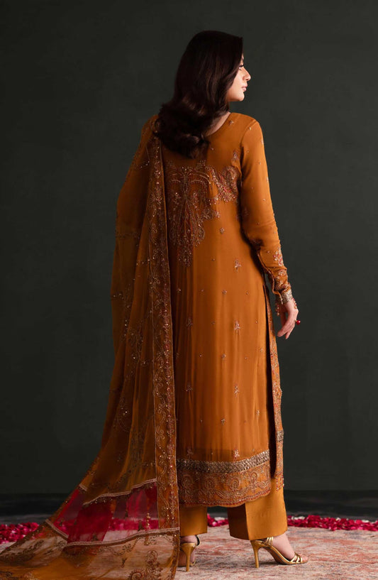 Nooresha by Emaan Adeel Embroidered Chiffon Unstitched 3 Piece Suit - D-04 Zarang - EA25NF - Mustard - Formal Collection
