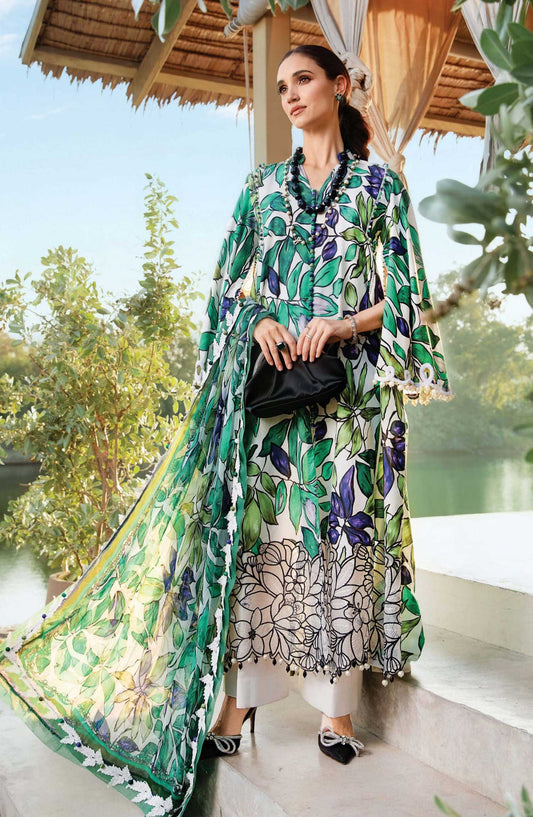 Mprints by Maria B Printed Unstitched 3 Piece Suit - D-05 A - MAB25PSS - Green - Summer Collection