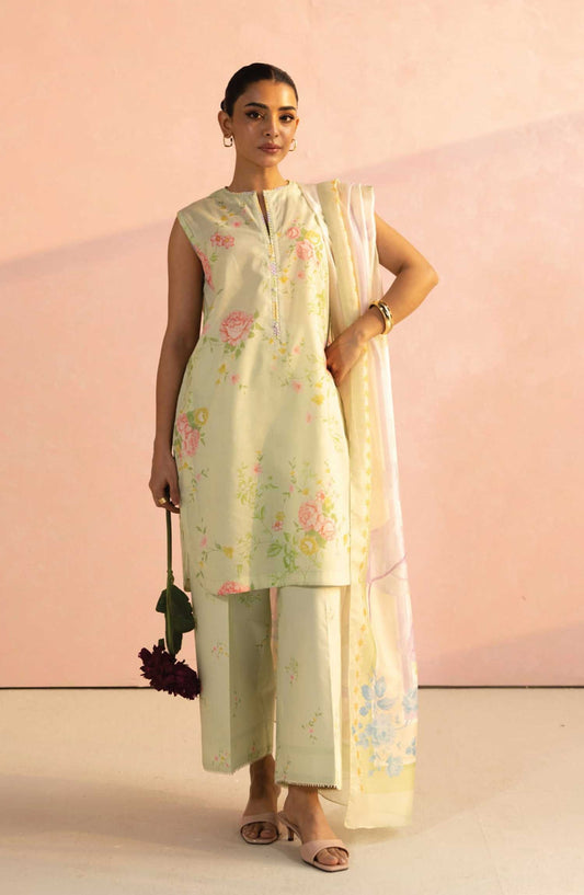 Coco Prints by Zara ShahJahan Printed Lawn Unstitched 3 Piece - D-5 A Mia - ZS25PL - Creamy yellow - Summer Collection