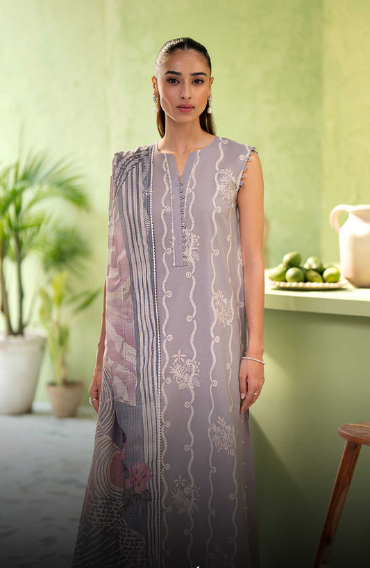 Seran Embroidered Lawn Unstitched 3 Piece - D-06 Gris - SE25AL - Summer Collection