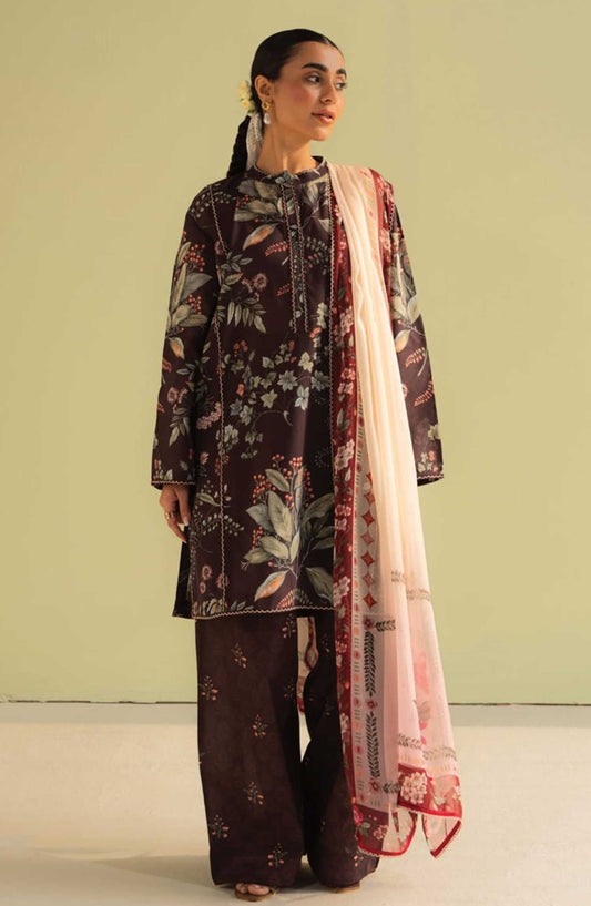 Coco Prints by Zara ShahJahan Printed Lawn Unstitched 3 Piece - D-7 B Zoe - ZS25PL - Dark Brown - Summer Collection