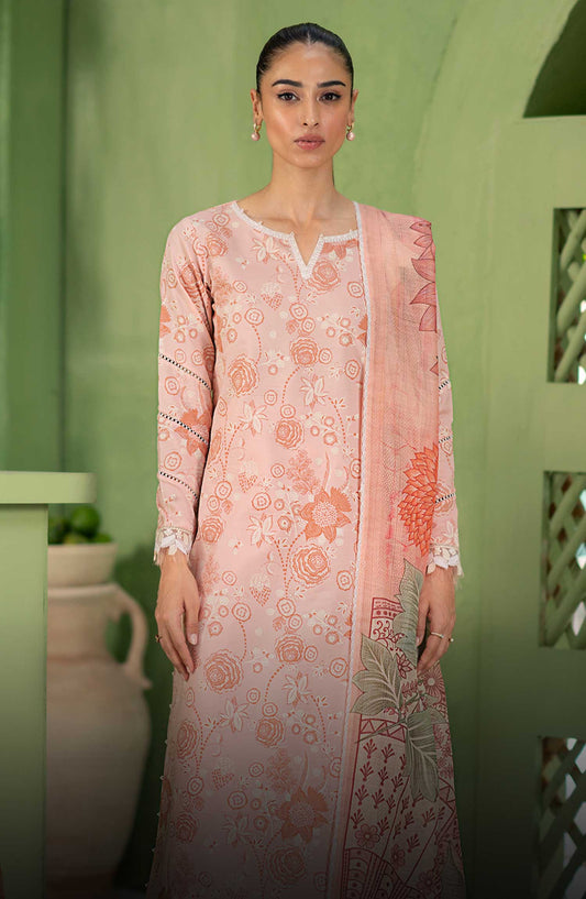 Seran Embroidered Lawn Unstitched 3 Piece - D-07 Peche - SE25AL - Summer Collection