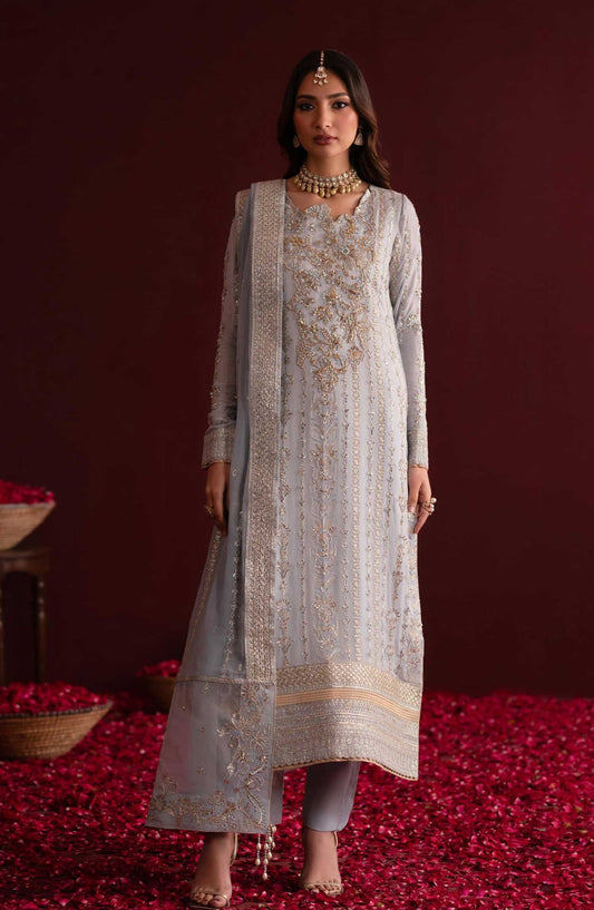 Nooresha by Emaan Adeel Embroidered Organza Unstitched 3 Piece Suit - D-07 Sahira - EA25NF - Grey - Formal Collection