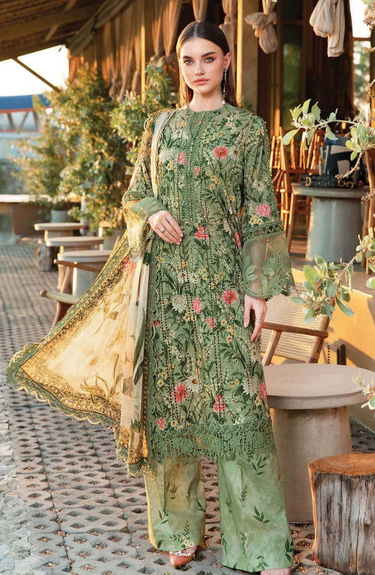 Mprints by Maria B Printed Unstitched 3 Piece Suit - D-08 B - MAB25PSS - Green - Summer Collection