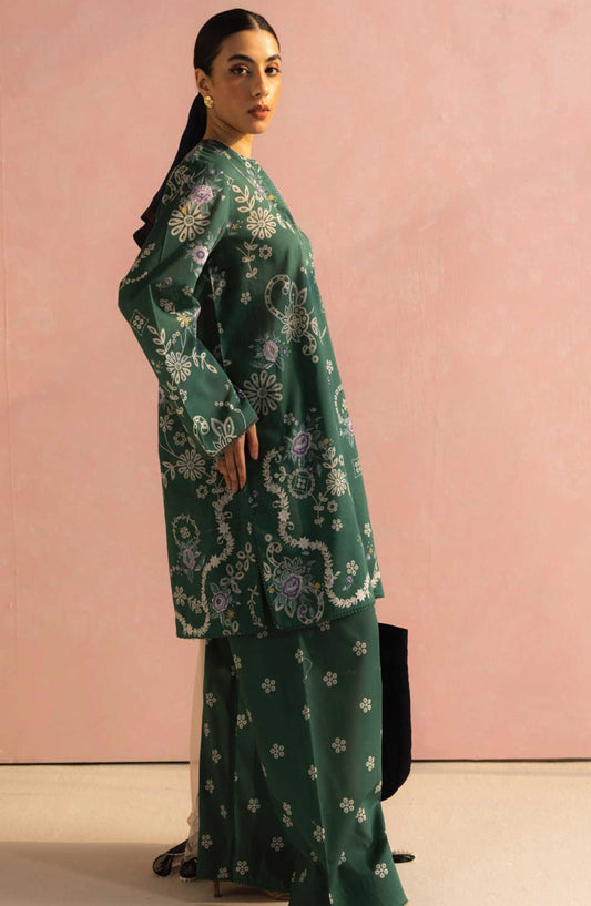 Coco Prints by Zara ShahJahan Printed Lawn Unstitched 3 Piece - D-8 B Nora - ZS25PL - Dark Green - Summer Collection