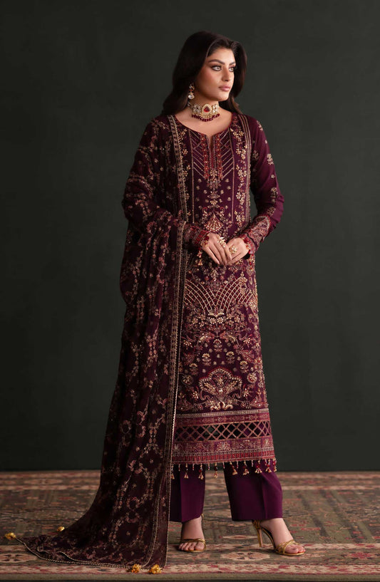 Nooresha by Emaan Adeel Embroidered Chiffon Unstitched 3 Piece Suit - D-08 Jenan - EA25NF - Purple - Formal Collection