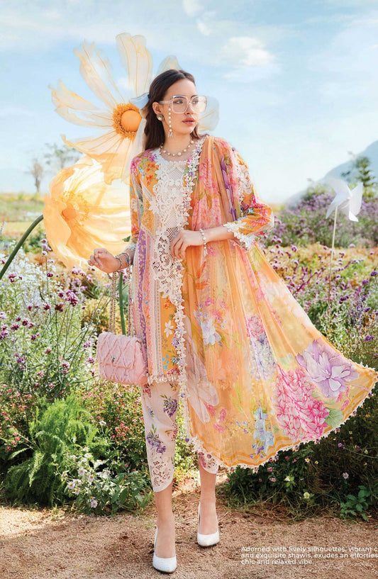 Mprints by Maria B Printed Unstitched 3 Piece Suit - D-09 A - MAB25PSS - Yellow - Summer Collection